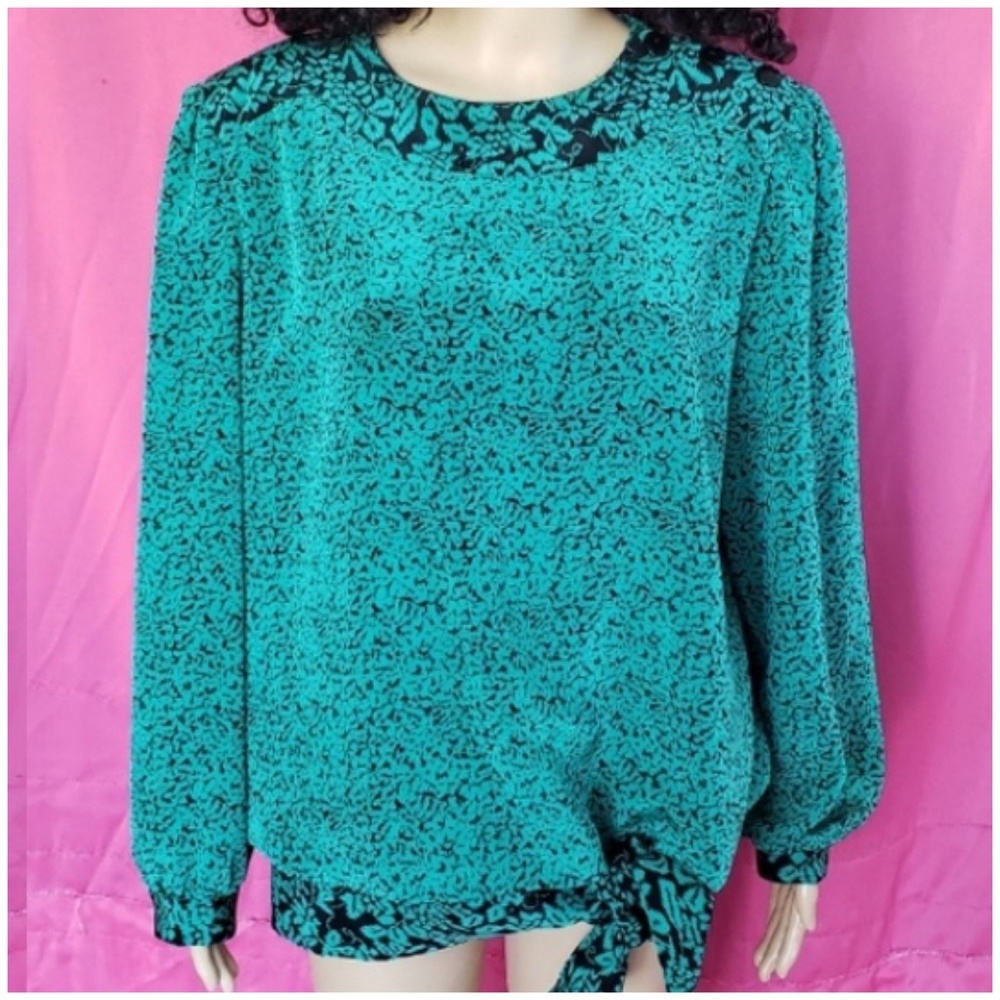 Vintage Green and Black Blouse